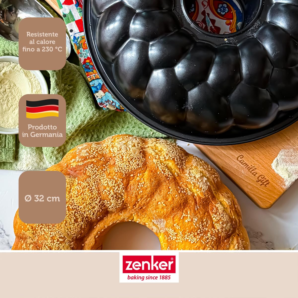 Zenker Stampo per ciambellone, stampo da forno per pane, torte, dolci, teglia in acciaio con rivestimento antiaderente, fino a 230°C, dimensioni 32 x 9 cm