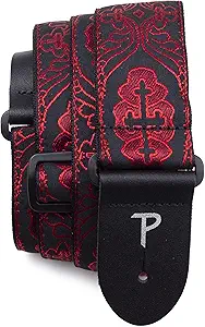 Perri’s Leathers Adjustable Guitar Straps for Kids, Men & Women - Jacquard Guitar Strap for Acoustic, Bass and Electric Guitars - Guitar Strap for Halloween - Adjustable Size - Red/Black Cross