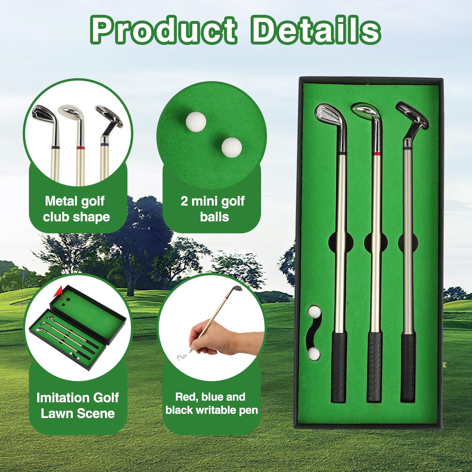 KITDAHOM Minigolf - Regalos Golf para Hombres - Bolígrafo Fidget, Set Bolígrafos Golf, 3 Bolígrafos Palo Golf, Mini Juegos Escritorio, Juguete Fidget, Ideal Fiestas, Regalos Oficina y Fans Golf