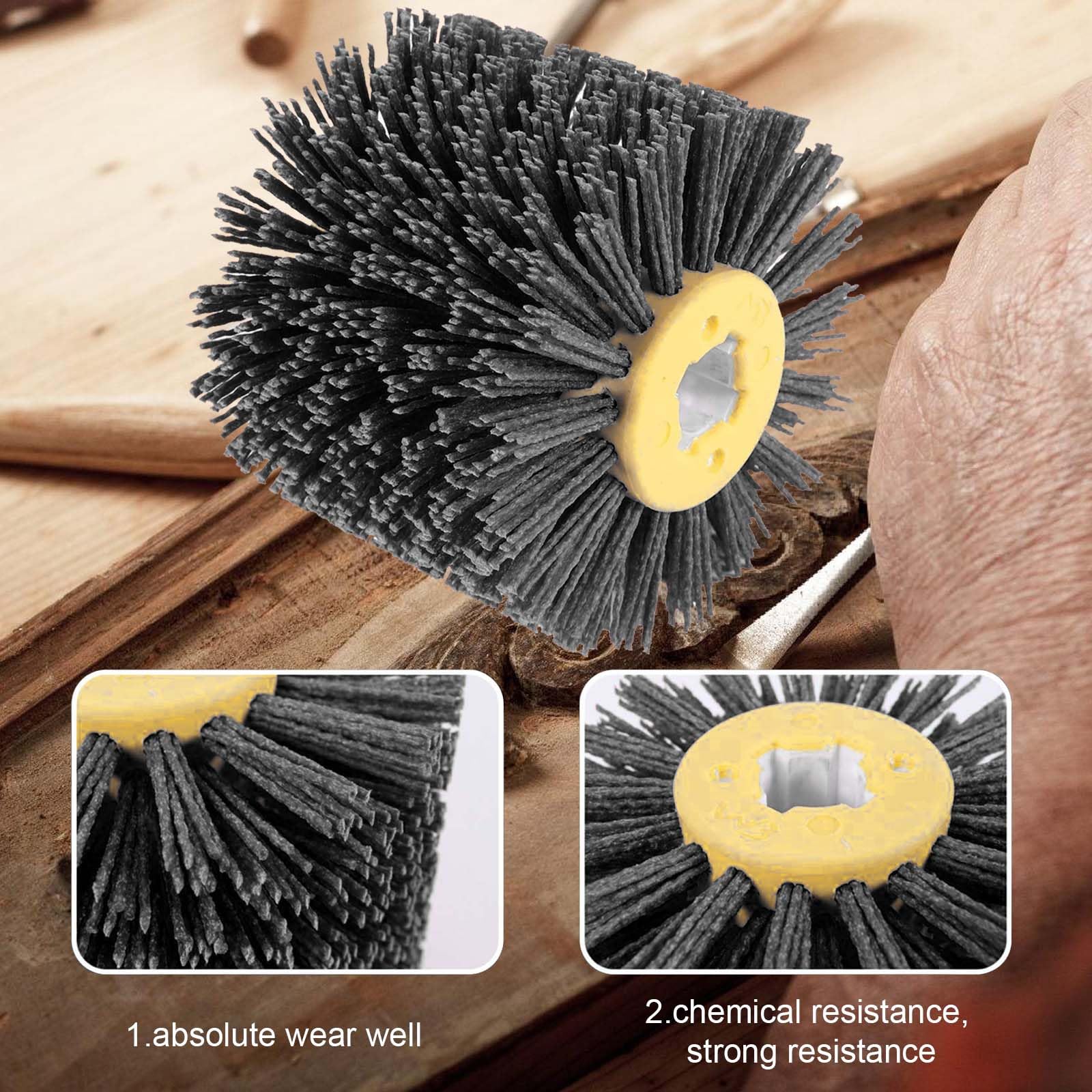 Cepillo abrasivo: grano 80, ancho 100-120 mm | adecuado para rodillo abrasivo, cepillo de nylon para máquina de raso, negro, rueda de trefilado