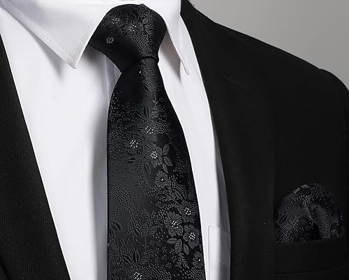 Miniatura 2 de HISDERN Corbatas florales tejidas clásicas de 3.4 pulgadas para hombre, corbata formal, bolsillo cuadrado para boda con caja de regalo de pañuelo