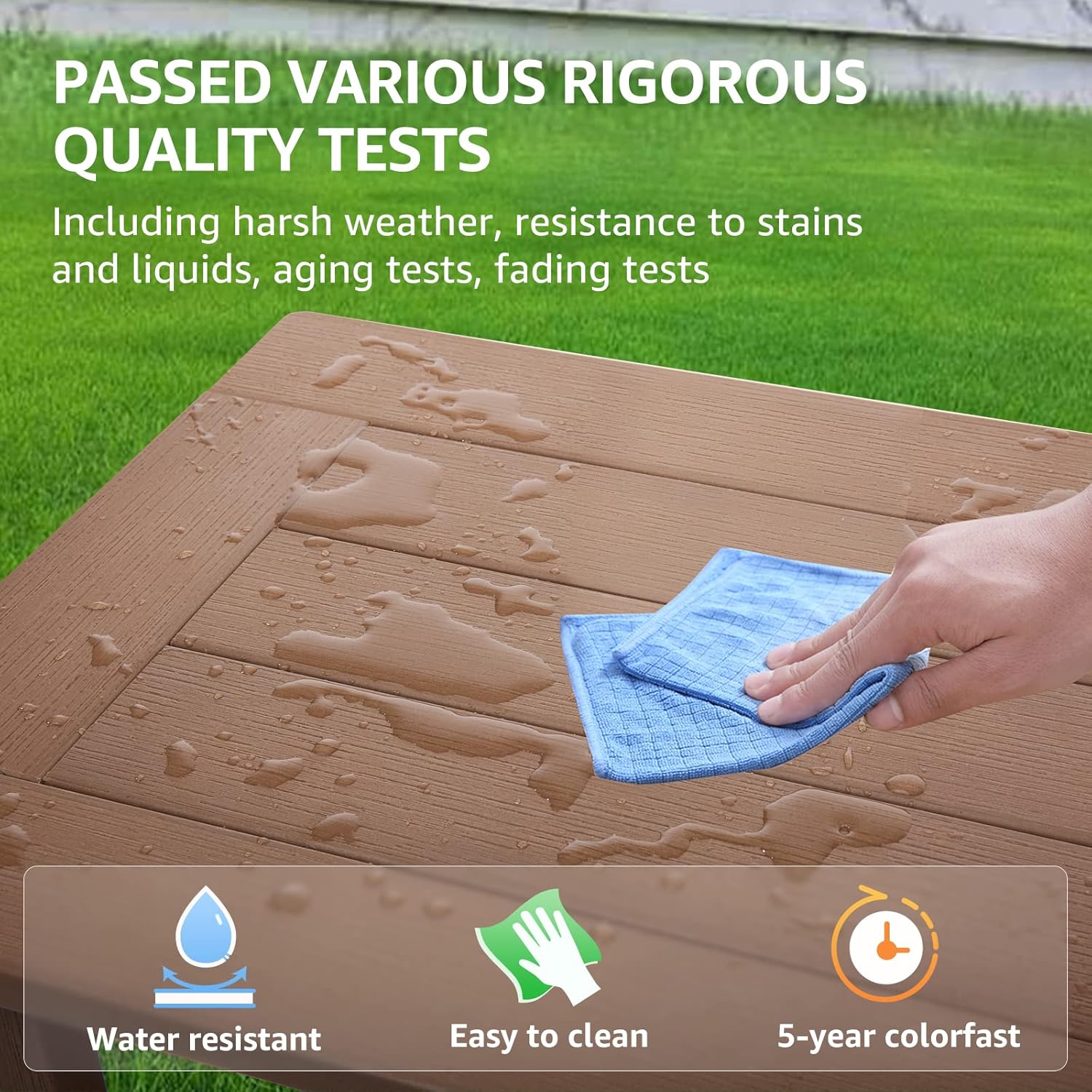 Outdoor Side Table, Weather Resistant Double Small Adirondack Side Table, Outdoor/Indoor End Table for Adirondack Chair, 17" Patio Table for Pool, Deck and Porch, Teak