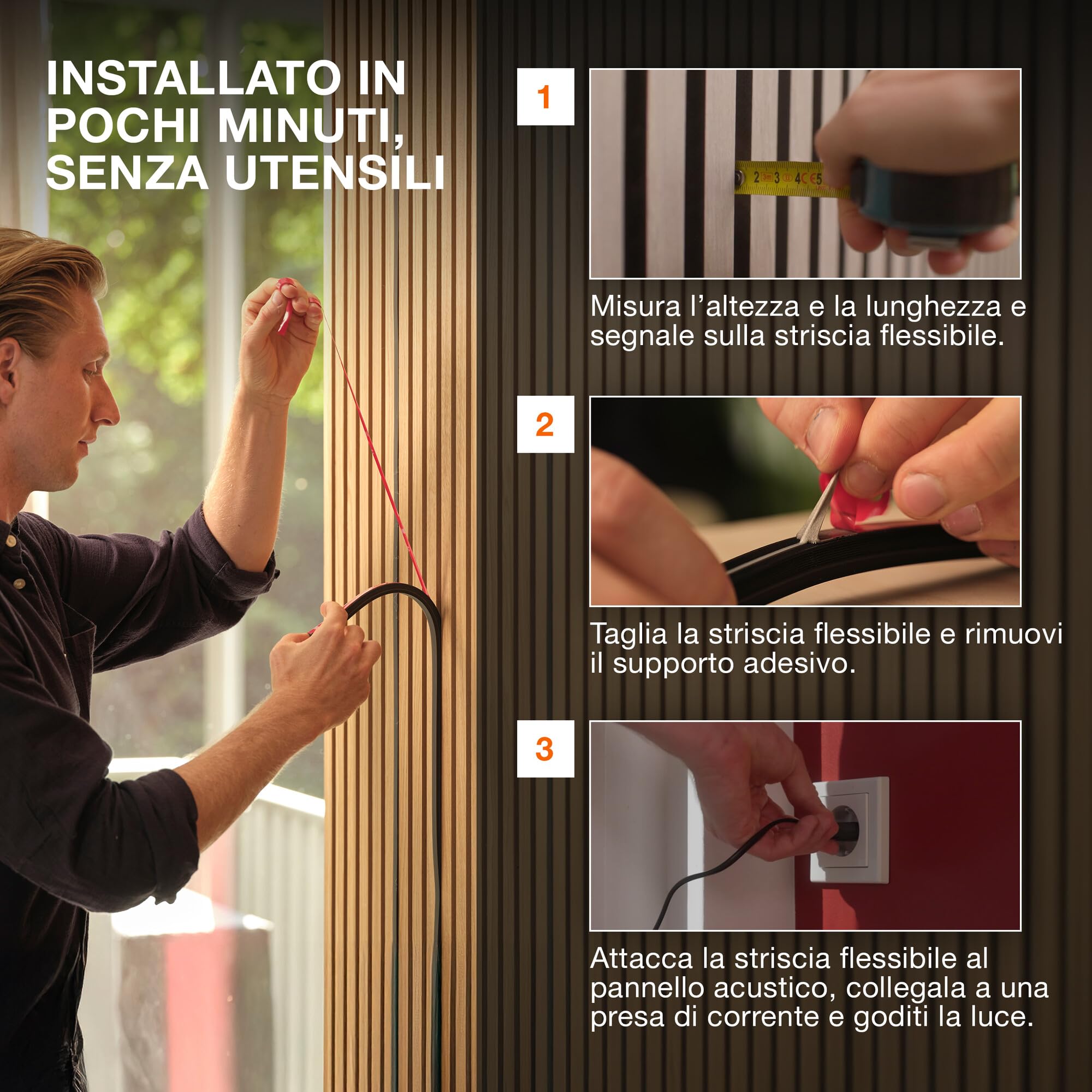 OSRAM Strisce LED Flex Acoustic Nere H13mm Set Iniziale | Flex Acoustic Black 2.6M, Indoor Wall Lighting, Nero opaco, dia, 30000 h, confezione da 1
