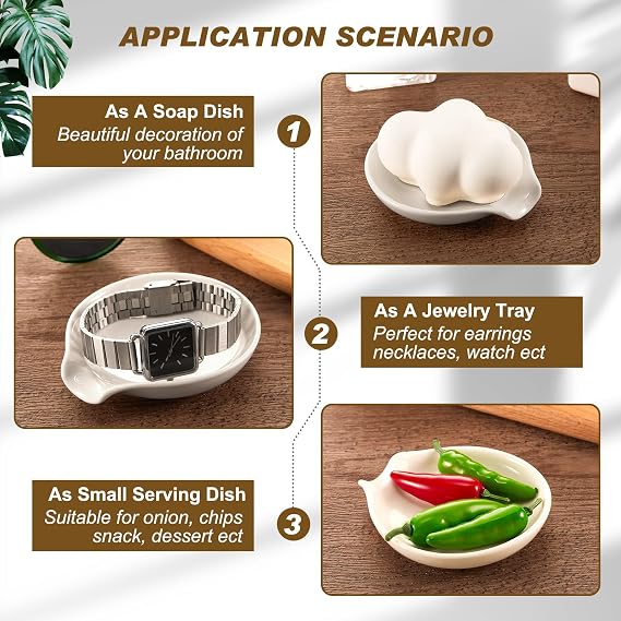 Bokon 4 Pack Ceramic Spoon Rest with Holder, Kitchen Utensil Rest for Stove Top, Dipping Sauce Dishes, Heat Resistant and Dishwasher Safe (White)