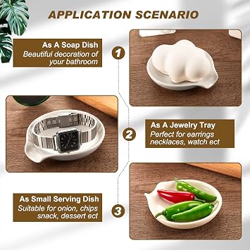 Bokon 4 Pack Ceramic Spoon Rest with Holder, Kitchen Utensil Rest for Stove Top, Dipping Sauce Dishes, Heat Resistant and Dishwasher Safe (White)