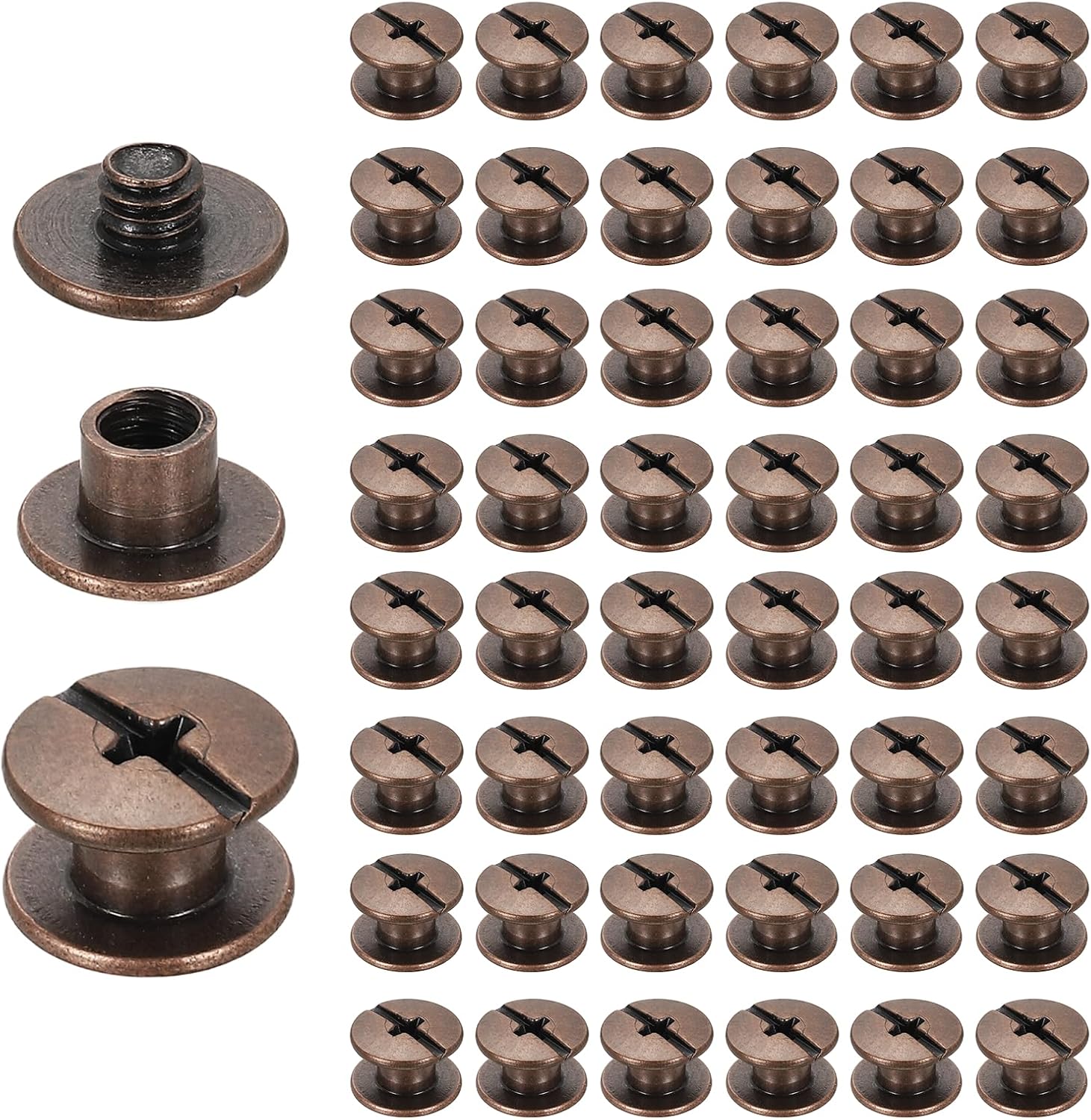 HARFINGTON 50set Chicago Screw M4 x 4mm 6mm Length Metal Phillips Nail Rivet Stud Screw Bolts Rivets Binding Post Screw for DIY Leather Belt Bag Craft Bookbinding, Red Copper