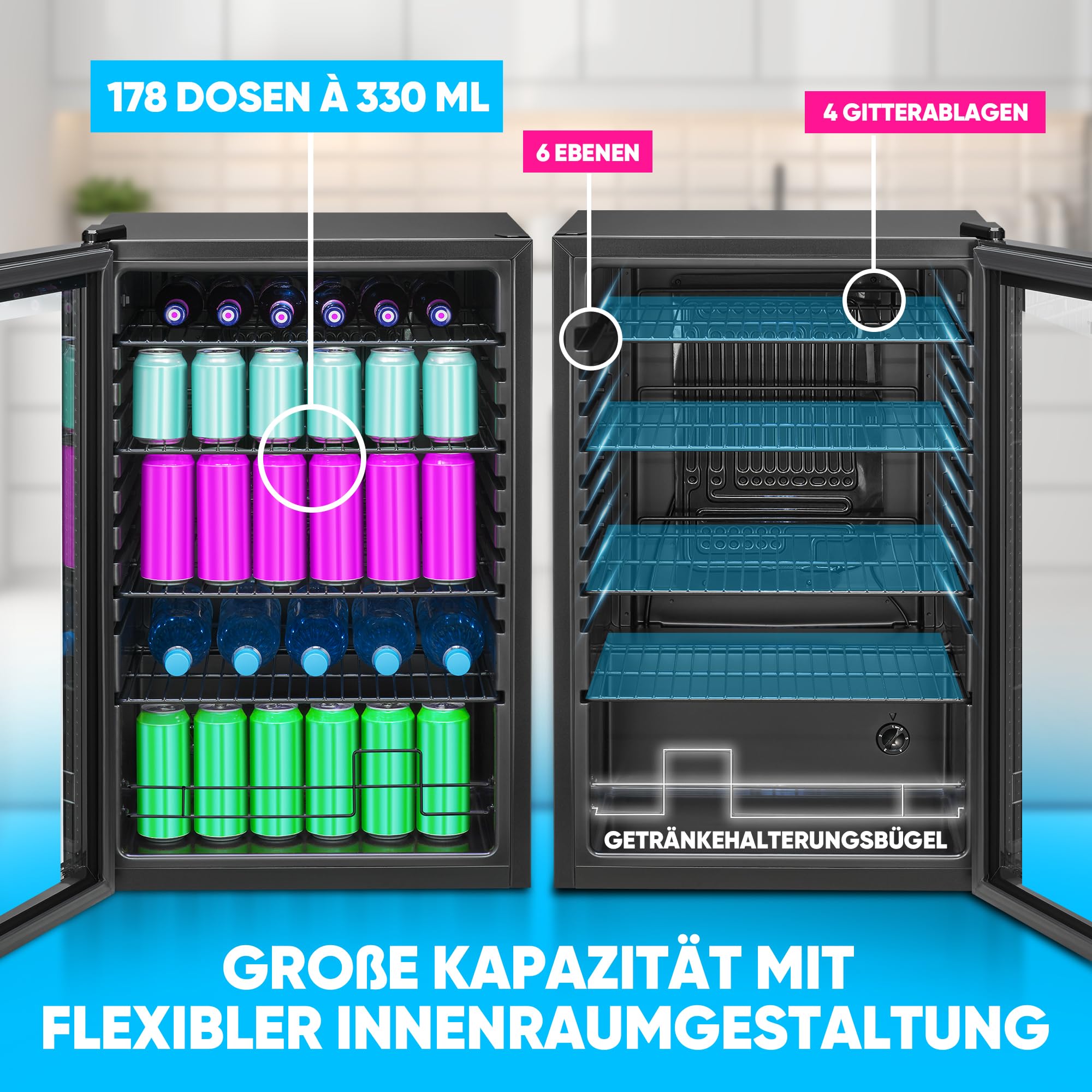 Bomann Getränkekühlschrank 115L 4 Ablagen Glastür 39dB leise KSG 7290