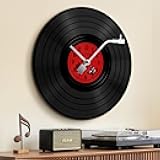 12 Inch Musical Vinyl Record Wall Clock for Music Decor, Unique Vintage Wall Clock with Retro Album Design, Silent Wall Clocks Battery Operated for Home, Living Room, Music Room Decor, Office Black