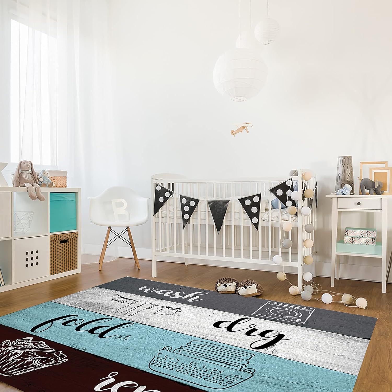 Indoor Area Rug, Laundry Room Non Slip Carpet Pad Bathroom Mat, Wash Dry Fold Repeat Splicing Colorful Wood Kitchen Runner Area Rug for Bedroom/Living Room/Kids Room 5'x7'