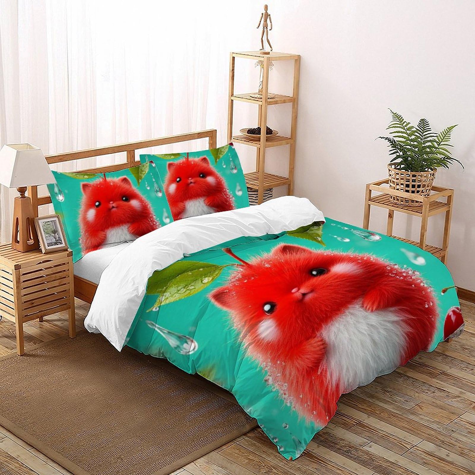 Housse de couette animaux imprimé 3D ours rose microfile 2 taie d'oreiller lit double 200x200