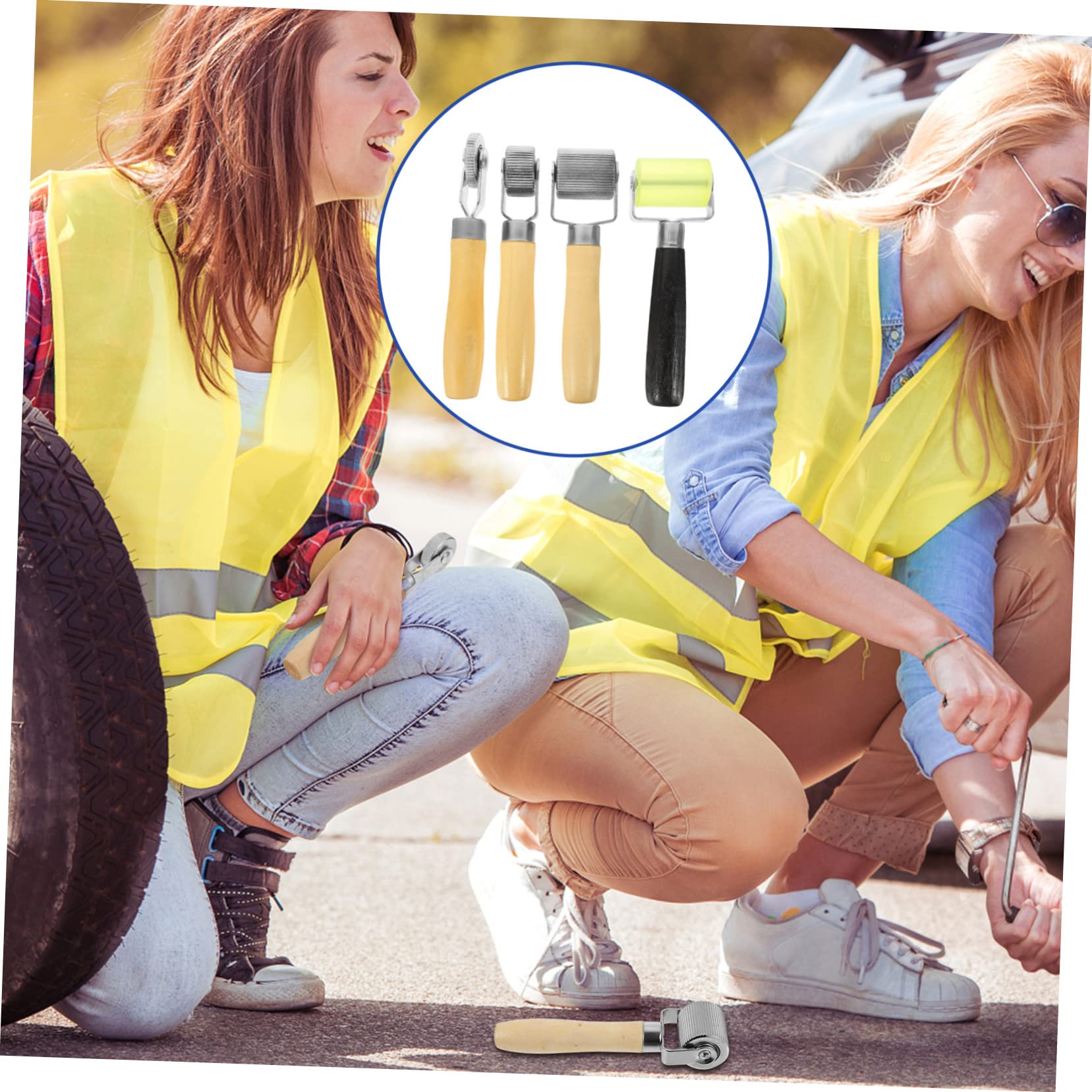 MAGICLULU 4 Piezas Rodillo Insonorizante para Automóviles Herramienta de Reparación de Neumáticos Mango Ergonómico y Rodadura Suave para Aplicación Profesional de Materiales Absorbentes