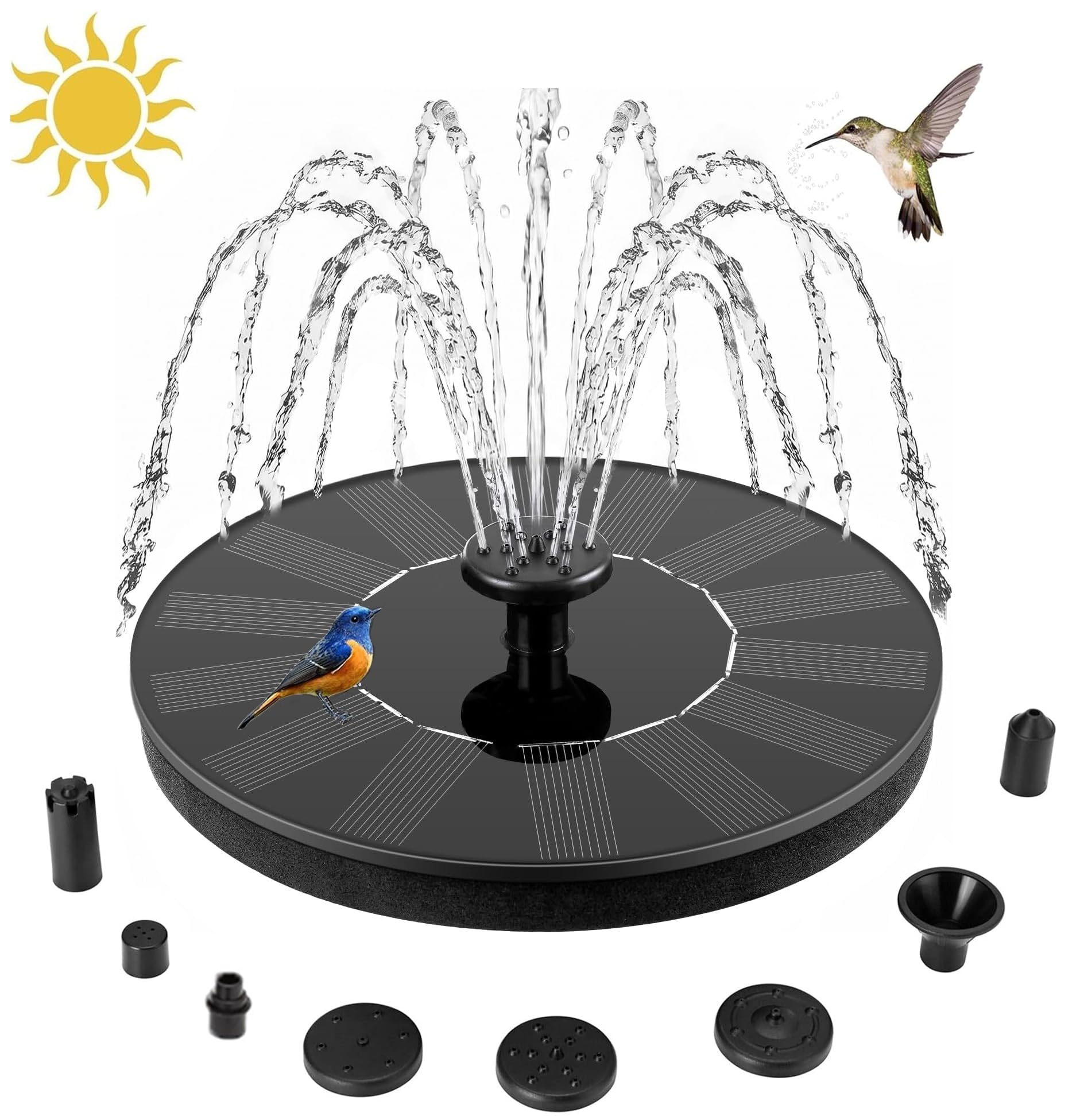 Solar Bird Bath Fountains, Upgrade 1.4W Solar Fountain Pump with 8 Nozzles & 4 Brackets, Free Standing Floating Solar-Powered Water Fountain Pump for Bird Bath, Garden, Pond, Pool, Outdoor, Fish Tan