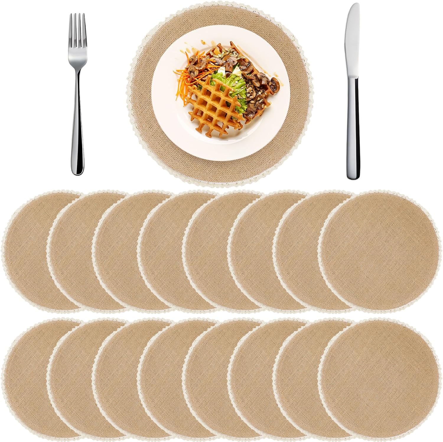 VitalCozy 48 Pcs 11.8 Inch Round Placemats Burlap Circle