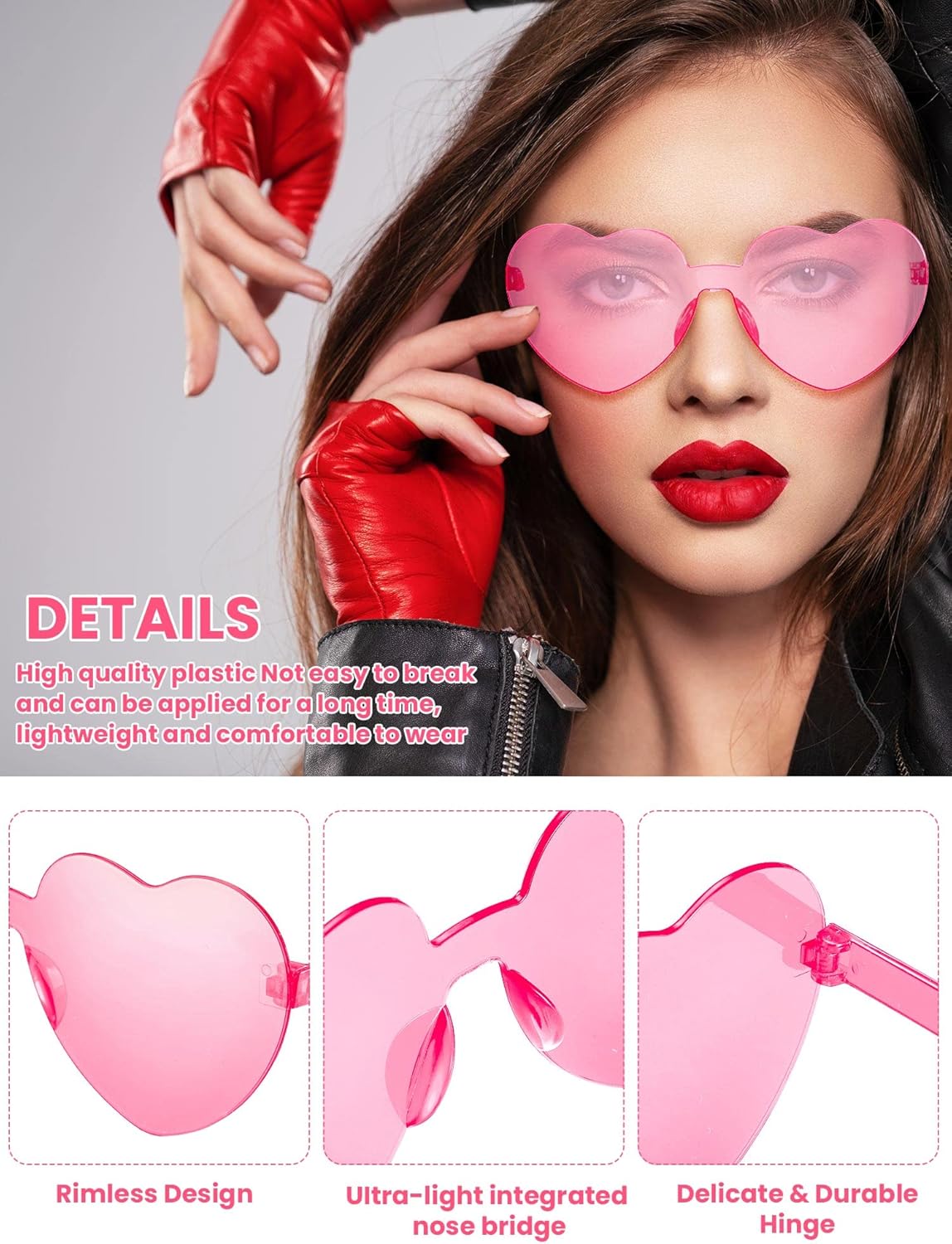 Dunzy 100 Pairs Heart Shaped Sunglasses for Women Colorful Glasses Transparent Heart Sunglasses Valentine's Party Favor - Image 3