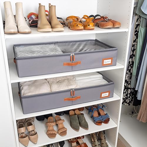 Vista 6 de OrganiHaus Contenedores de almacenamiento debajo de la cama, cubos de almacenamiento y organización para dormitorio, organizador de ropa para Gris