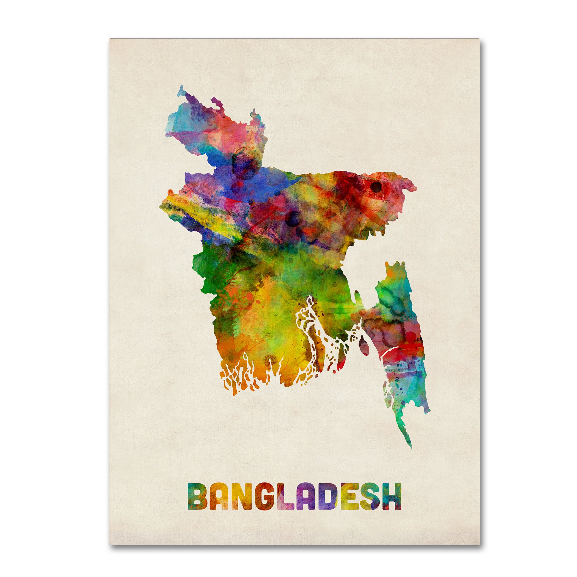 Trademark Fine Art Bangladesh Watercolor Map by Michael Tompsett, 14x19-Inch