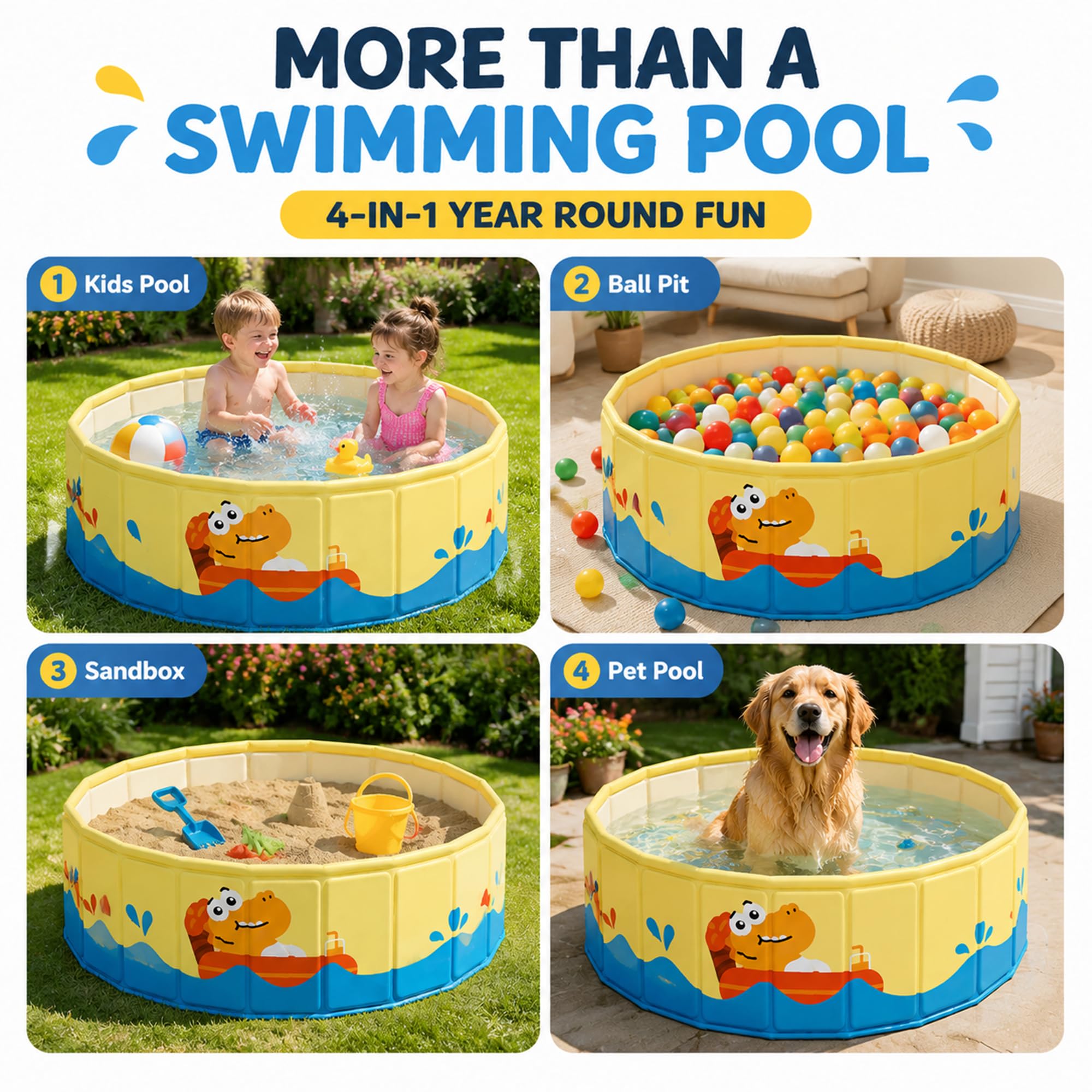 Piscina Infantil Plegable, Piscina Rígida Sin Inflar para Niños
