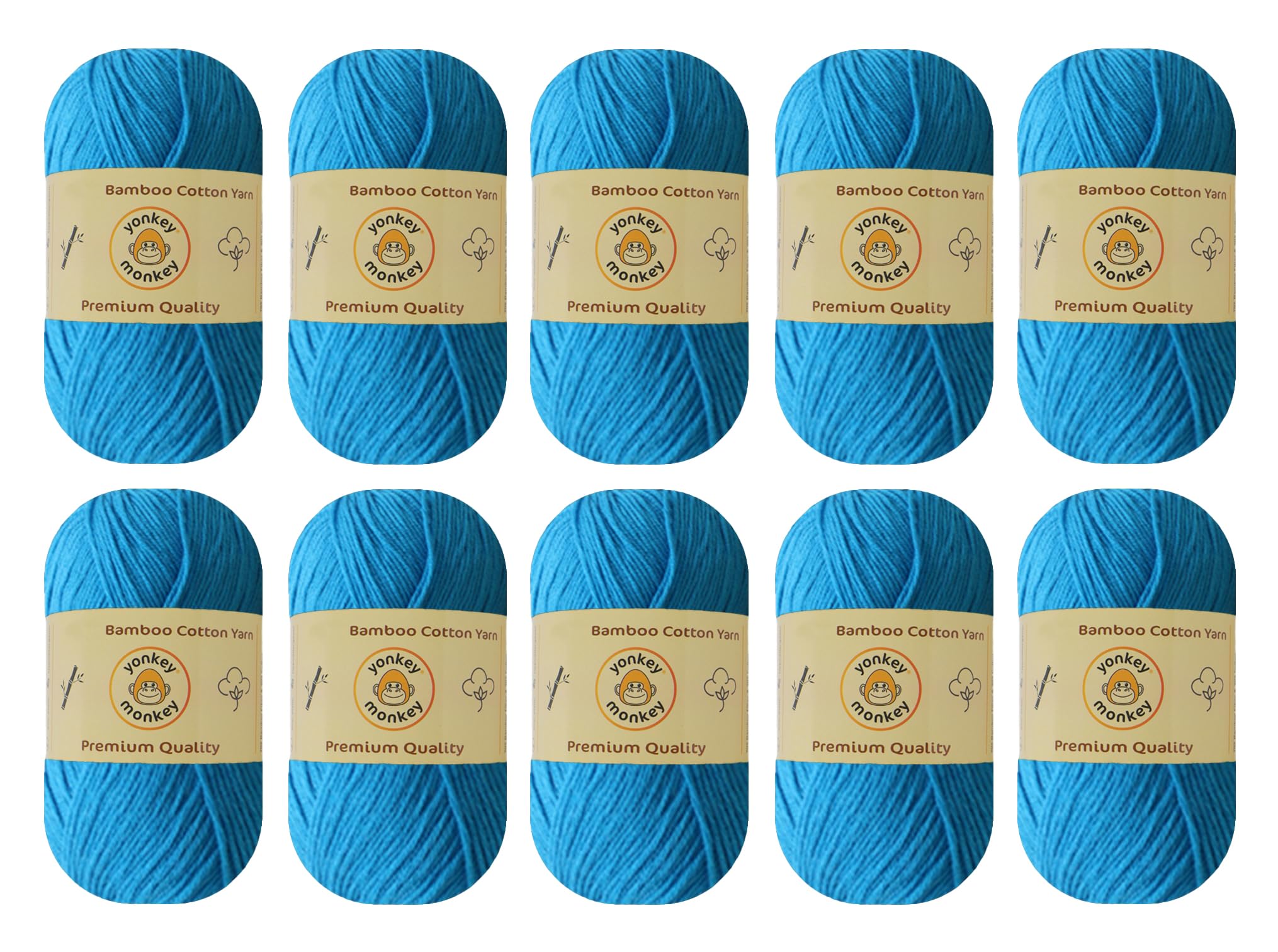 10-Pack of Yonkey Monkey 500 Grams Yarn - 70% Rayon derived from Bamboo, 30% Cotton - Imported - Lake Blue 9011