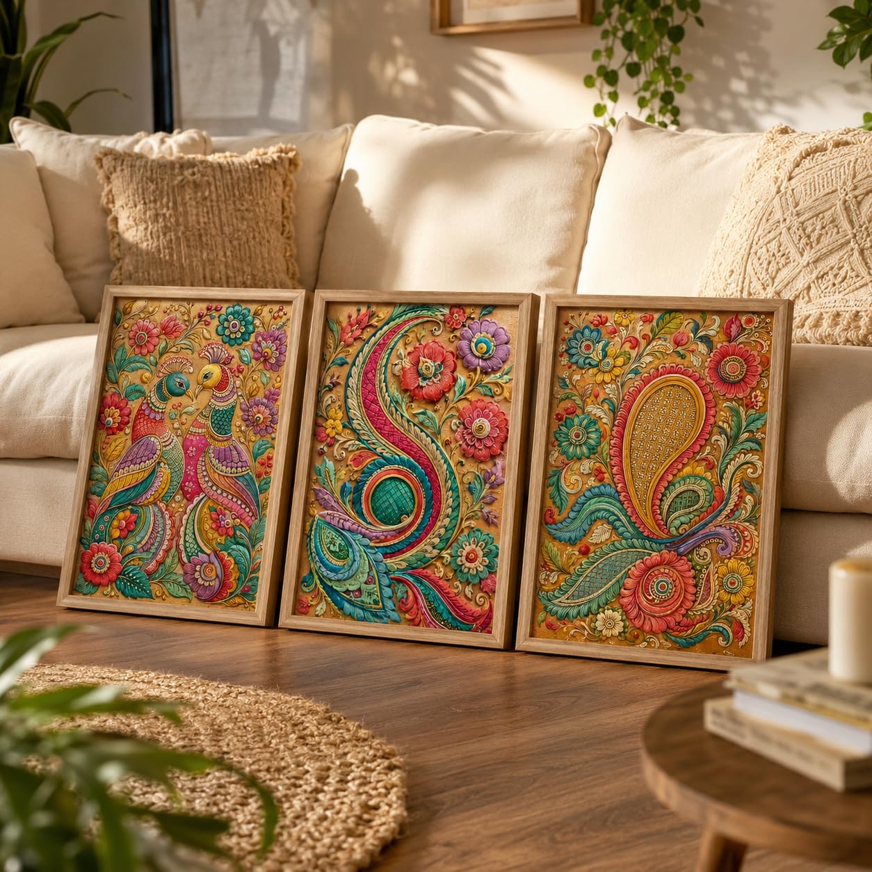 Livin'luxe Peacock Wall Art Set - 3 Floral Paintings -13