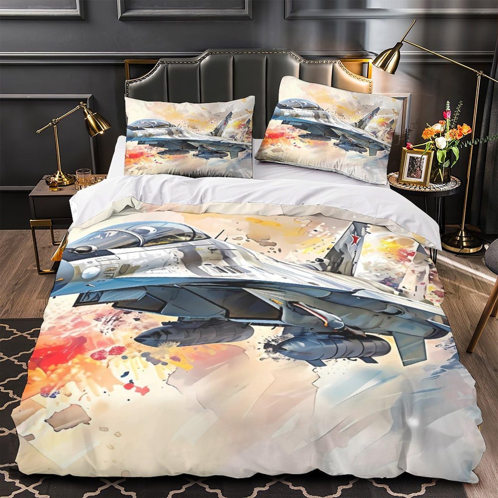 Parure de lit avion de chasse 135x200 housse couette microfibre hypoallergénique