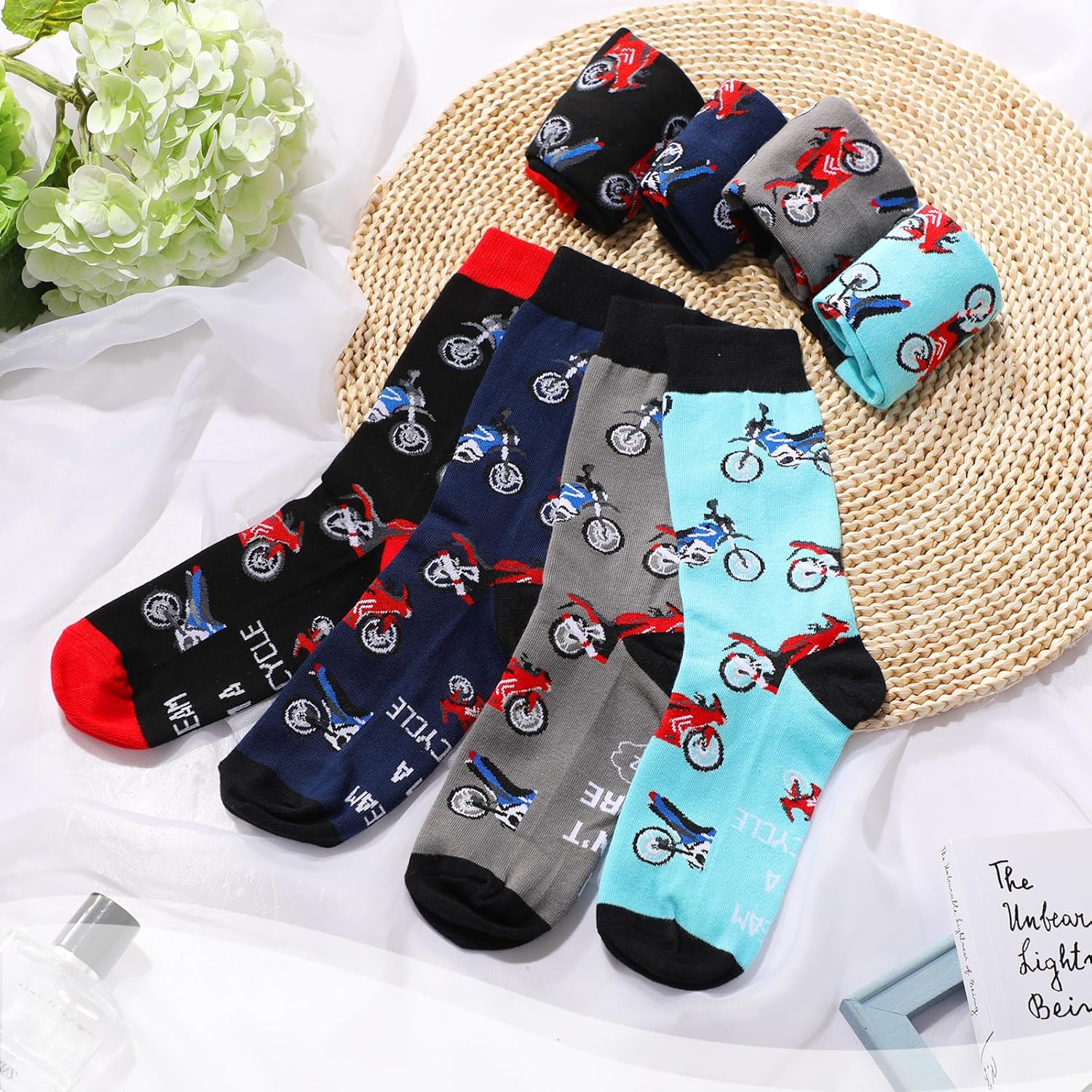 Suhine 4 Pairs Funny Motorcycle Gifts for Men Novelty Motorcycles Socks I Don't Snore I Dream I'm a Motorcycle Crew Socks for Motorcycles Accessories Dirt Bike Riders Motorbike Lover Christmas Gifts - Image 6