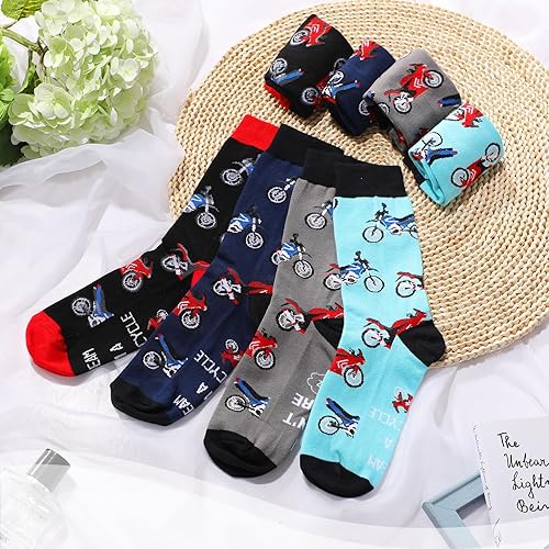 Miniatura 6 de Suhine 4 pares de calcetines divertidos para amantes de la motocicleta, con texto en inglés "I Don't Snore I Dream I'm a Motorcycle Crew Motorbike