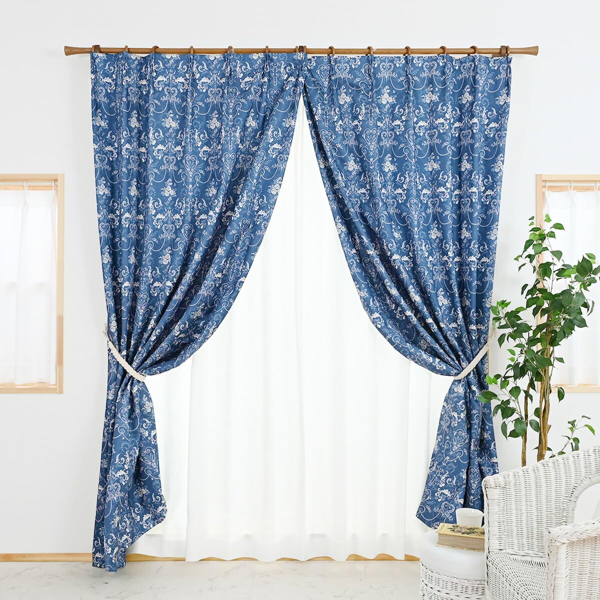 遮光カーテン セット インディゴブルー ライトカラーデニム風生地が