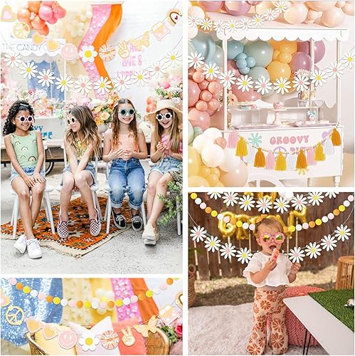 Miniatura 6 de Groovy - Guirnalda de decoración para fiestas, 5 unidades, pancarta hippie, margarita, bohemio, con borlas, suministros de fiesta de primavera,