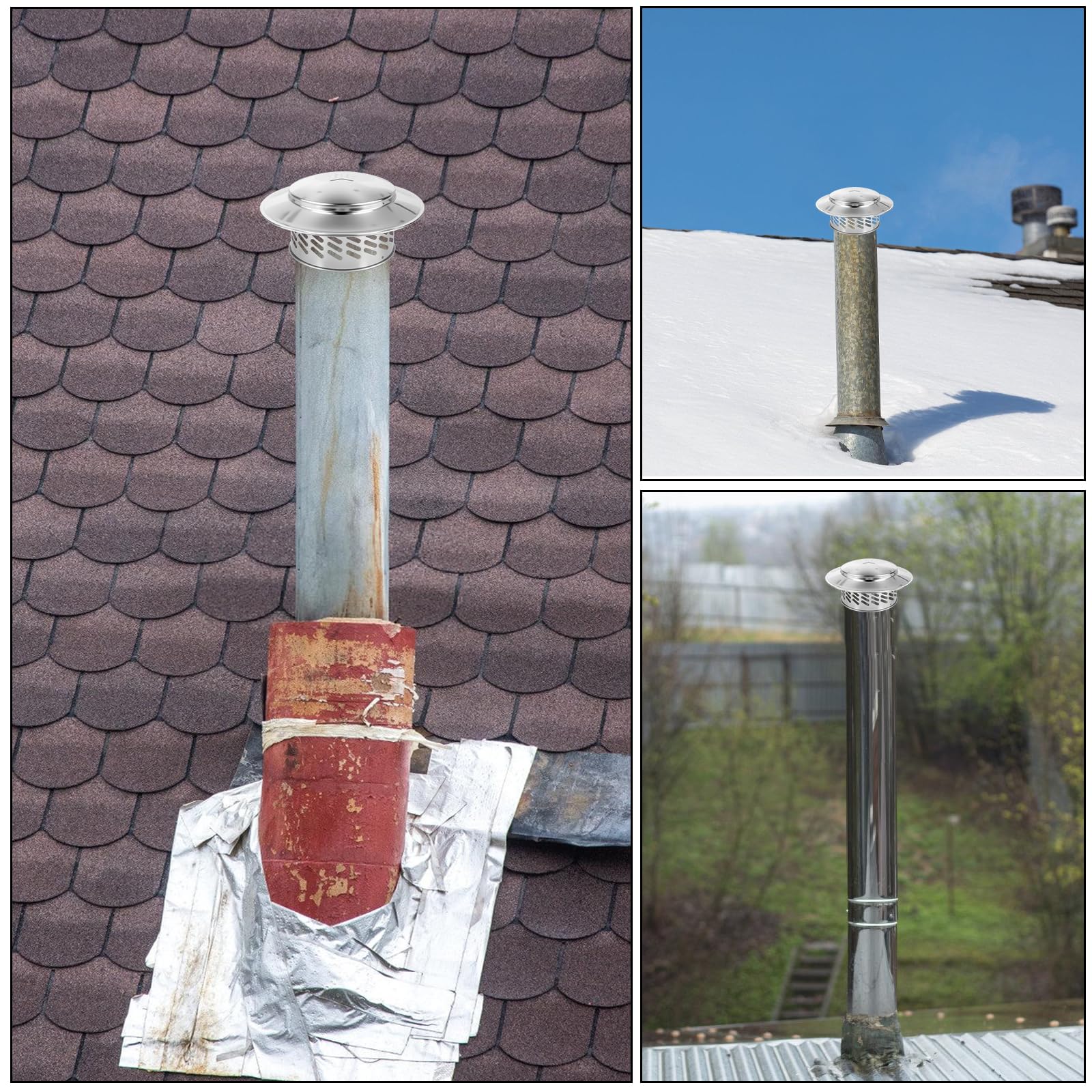 Cubierta de chimenea Ø 240mm: Cubierta de chimenea, campana de chimenea de acero inoxidable 304, cubierta de lluvia para techo, cubierta de lluvia, campana de chimenea, tubo de humo de chimenea