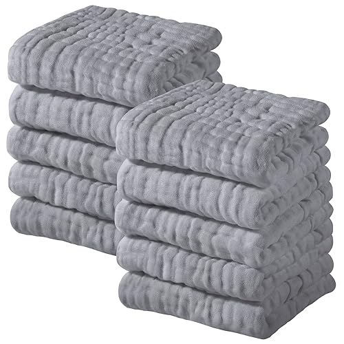 Yoofoss Toallas de muselina para bebé, 100% algodón, paquete de 10 paños de lavado para bebé de 12 x 12 pulgadas, toallitas suaves y absorbentes