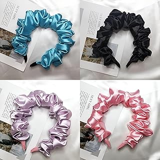 شريط راس قابل للطي - اكسسوارات شعر انيقة مغطاة بالقماش بلون سادة للنساء، مثالية للارتداء اليومي واطلالة عصرية (اللون موضح، 4 قطع)