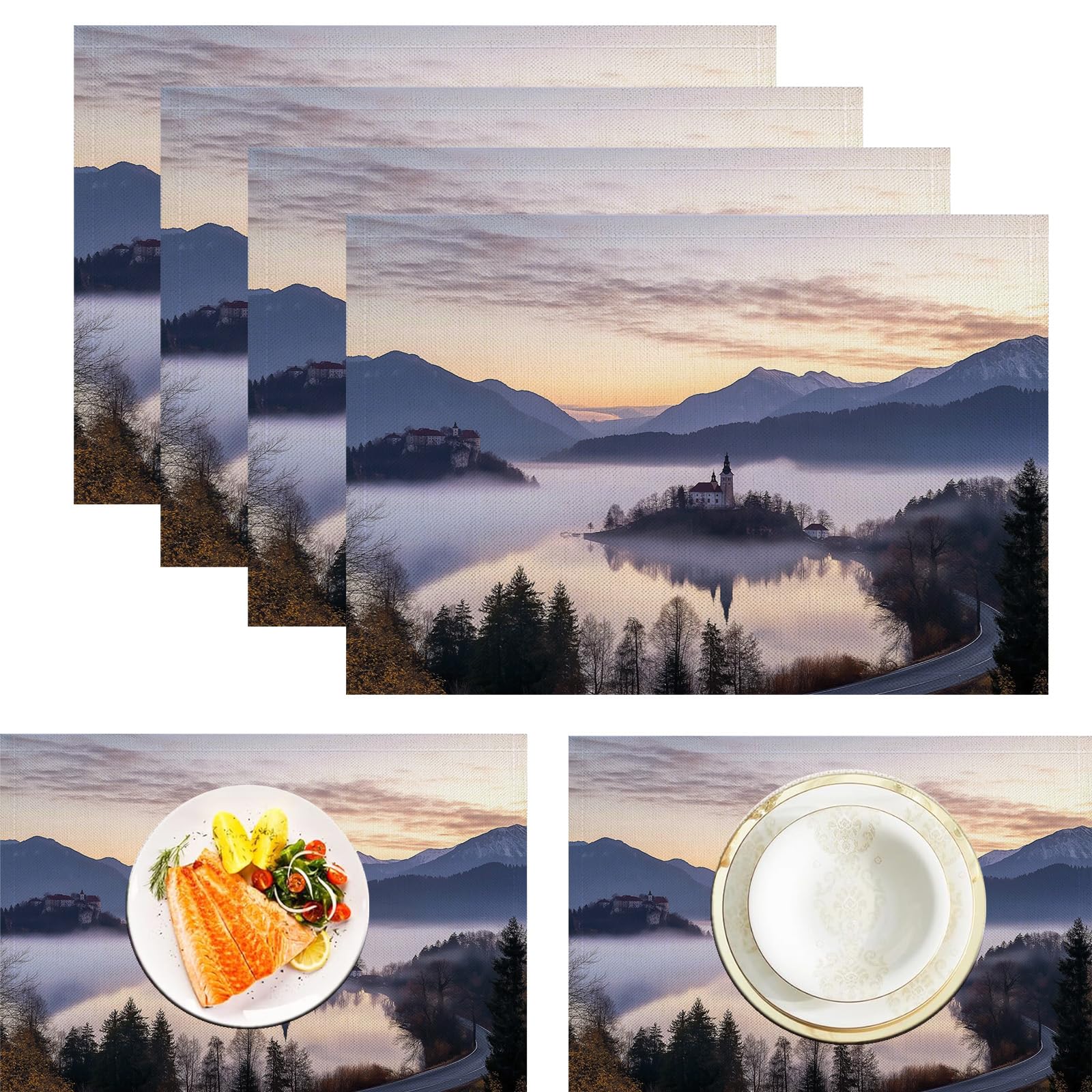 Set de 6 sets de table lavables au design élégant d'hiver pour une table de cuisine raffinée