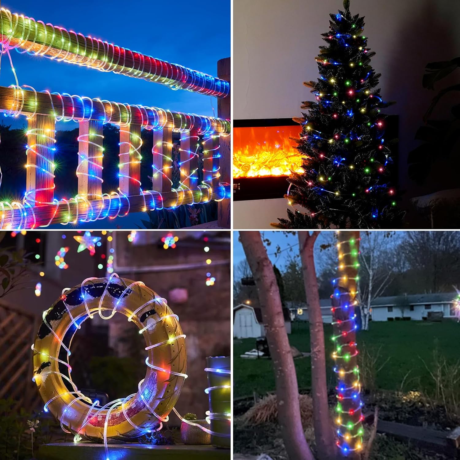 IJG Paquete De 2 Luces Solares De Navidad Para Exteriores, Impermeables, Cada 33 Pies, 100 LED, 8 Modos Y Temporizador, Luces De Tubo Transparente Para Exteriores (blanco Cálido