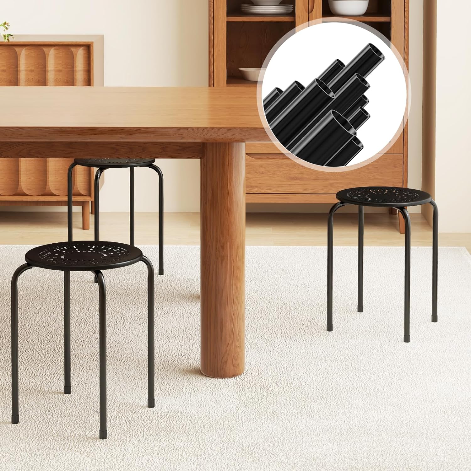Giantex 6 Pack Stackable Stool, No Assembly 17.5" Stacking School Chair w/Metal Frame & Plastic Seat, Backless Round Nesting Stools, Flexible Seating for Children's Table, Classroom, School (Black)