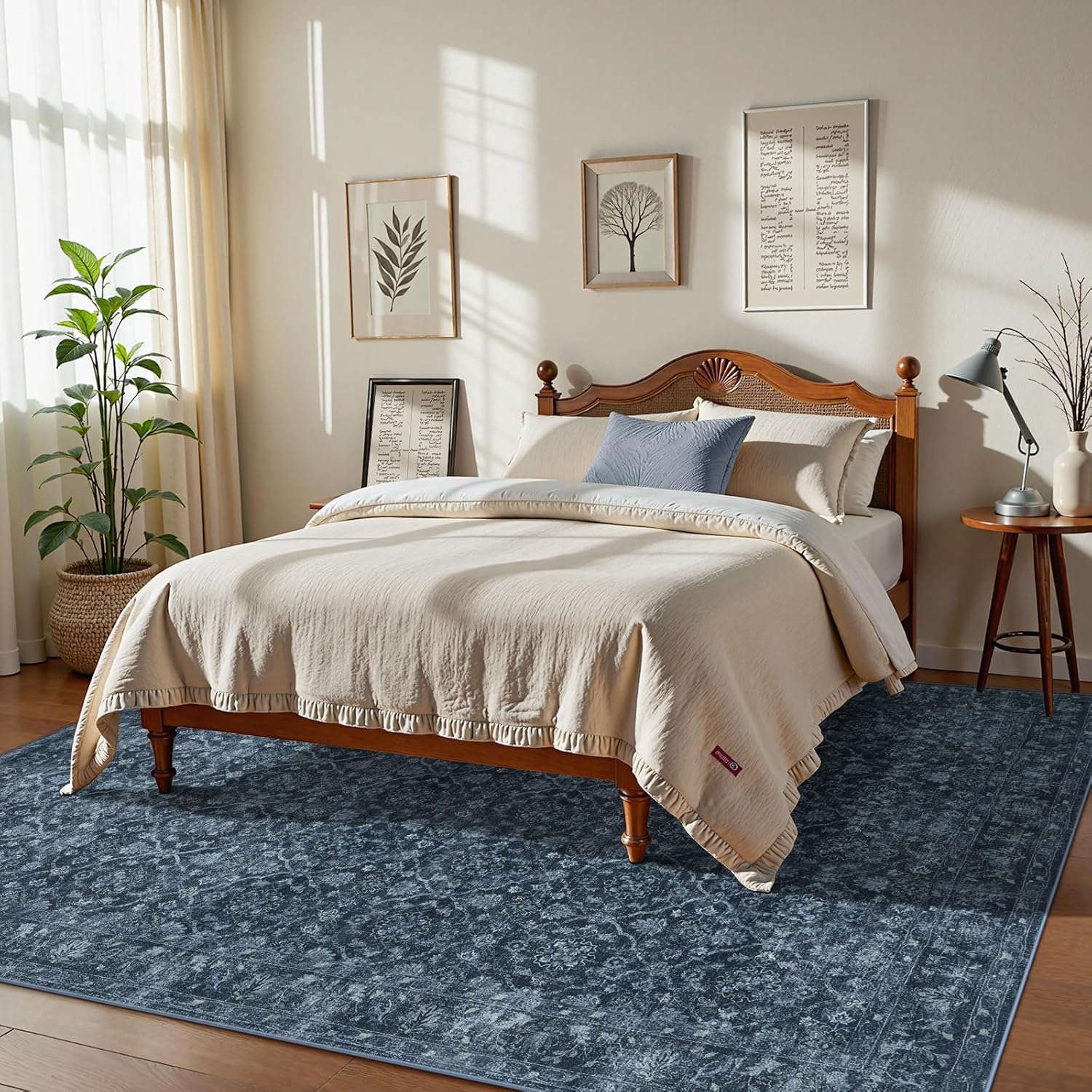 Vintage Blue Rugs for Living Room, Ultra-Thin Washable Rugs 8x10 Area Rugs for Bedroom Non Slip, Stain Resistant Vintage Carpet Rug for Dining Room High Traffic Area (8'x10', Blue) 8' x 10' (Rectangular) Blue