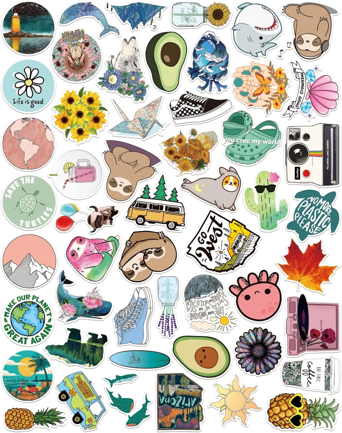 amazon com 100pcs cute vsco stickers funny waterproof vinyl stickers decals for water bottle skateboard laptop scrapbook aesthetic stickers pack for kids teens adults girls women toys games