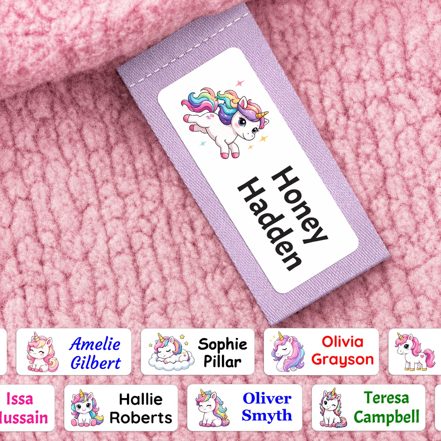 Kids Name Stickers for Clothes Unicorn School Name Labels for Clothes