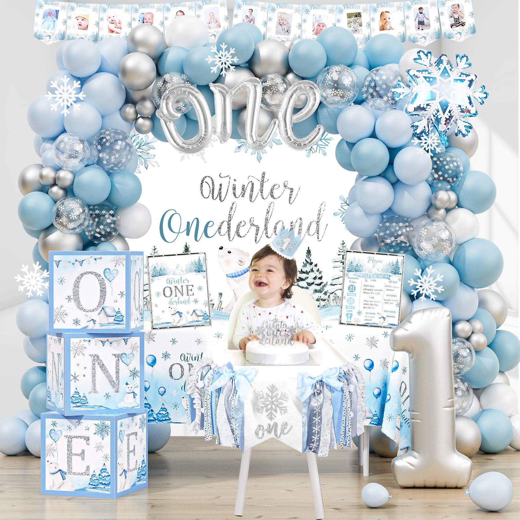 navy blue dress for baby girl Winter Onederland 1st Birthday Tutu Outfit, Baby Girl Birthday Outfit, First Birthday Snowflake Outfit Set, Cake Smash Outfit main image 0