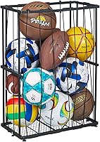 Hencawima Garage Ball Storage Rack: Wall-Mounted or Floor Sports Organizer with Elastic Rope for 8 Basketballs, Soccer, Volleyball - Black