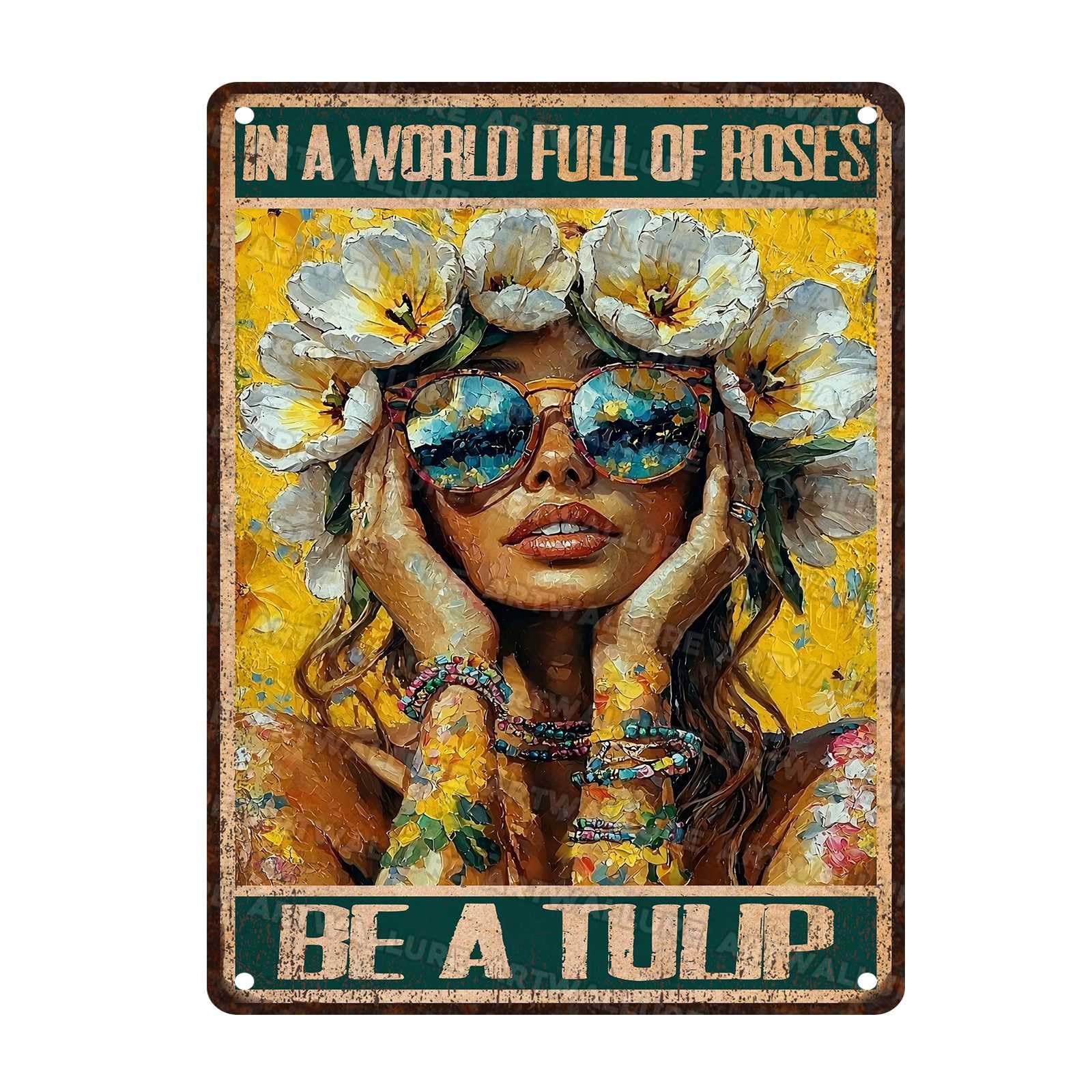 Tulip Vintage Sign In A World Full Of Roses Be A Tulip Metal Sign for Women Home Office Living Room Bedroom Garden Yards Wall Decoration 12x16Inch