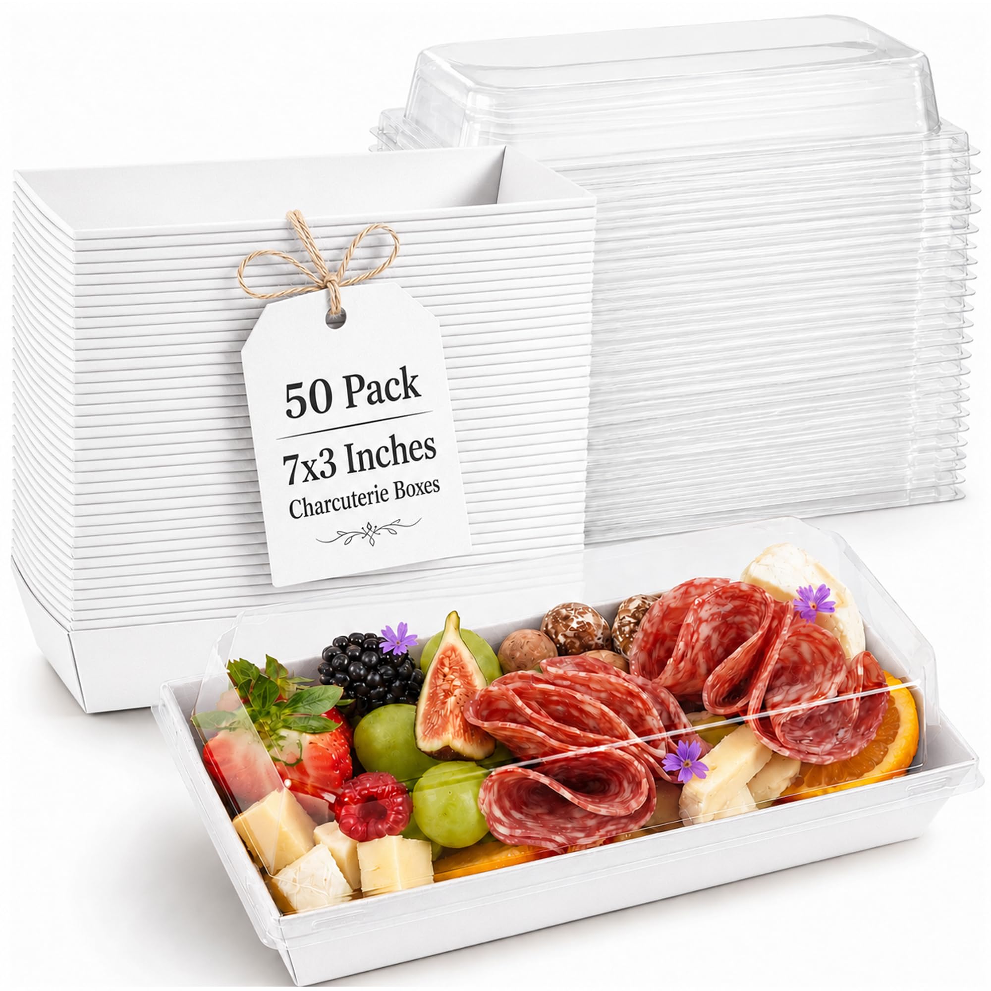 50 Pack 7.5x3.3in Small Charcuterie Boxes with Clear Lids, Mini Treat Box