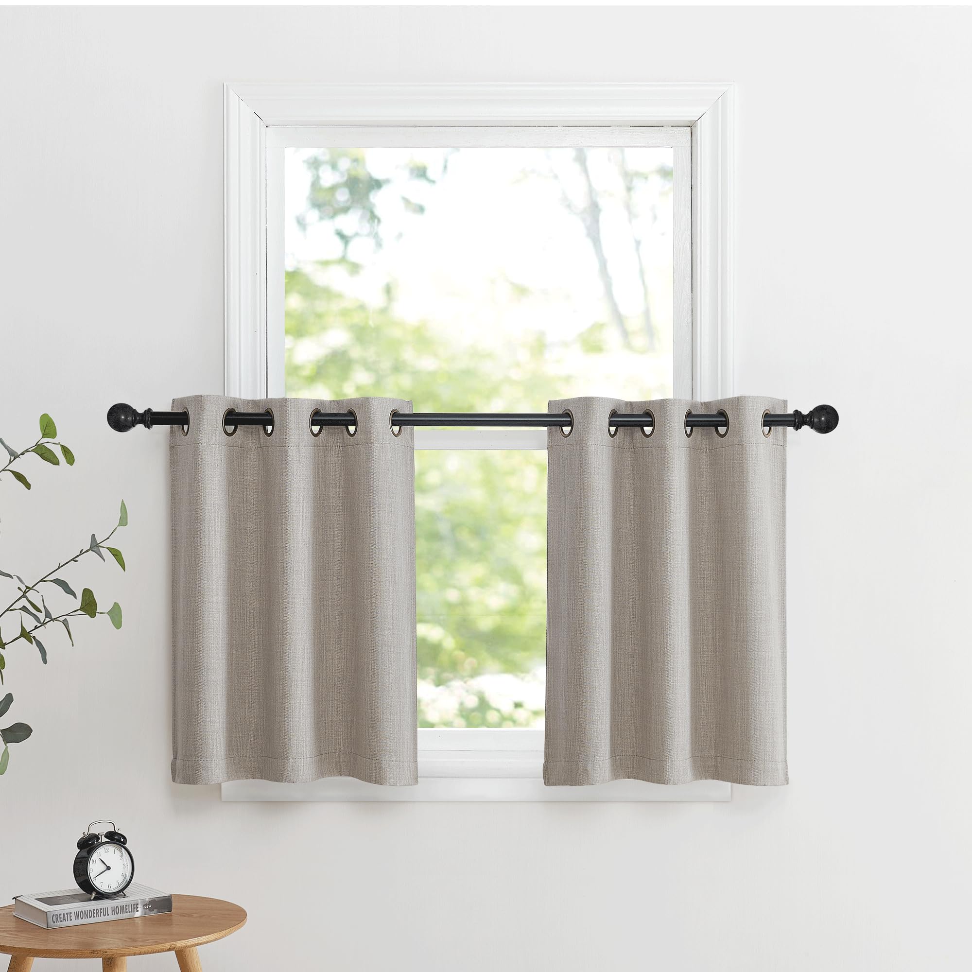NICETOWN Window Valance for Bedroom Farmhouse Grommet Top Blackout Thermal Insulated Curtain Tiers for Living Room Basement/Loft/Office, Window Covering for Cabinet, 34" W x 24" L, 2 Panels