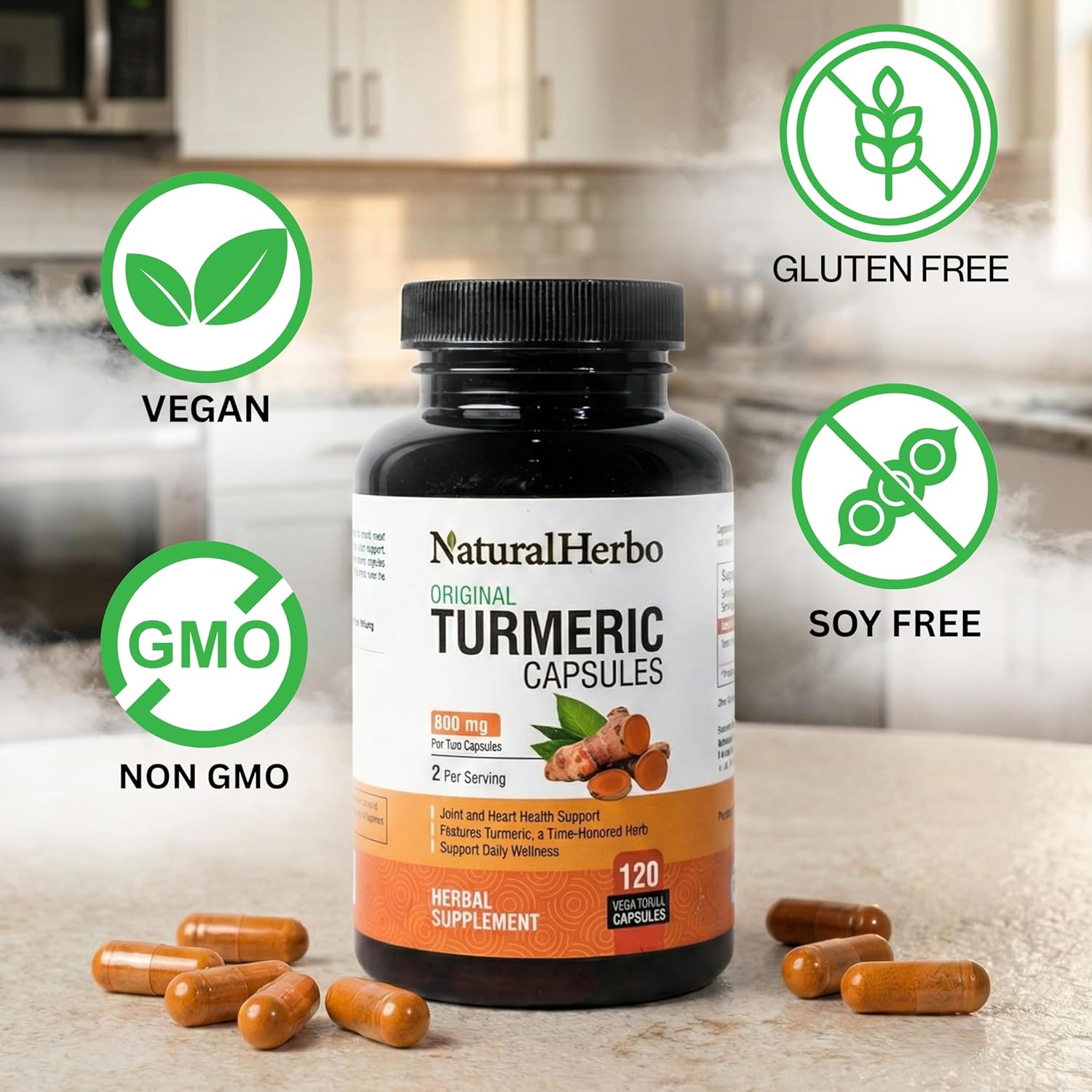 Turmeric Capsules - High Potency Turmeric Root Capsules for Joint Support, Mobility, and Wellness – Non-GMO, Gluten-Free, Vegan, Turmeric Supplement,120 Capsules - 800mg - Image 6