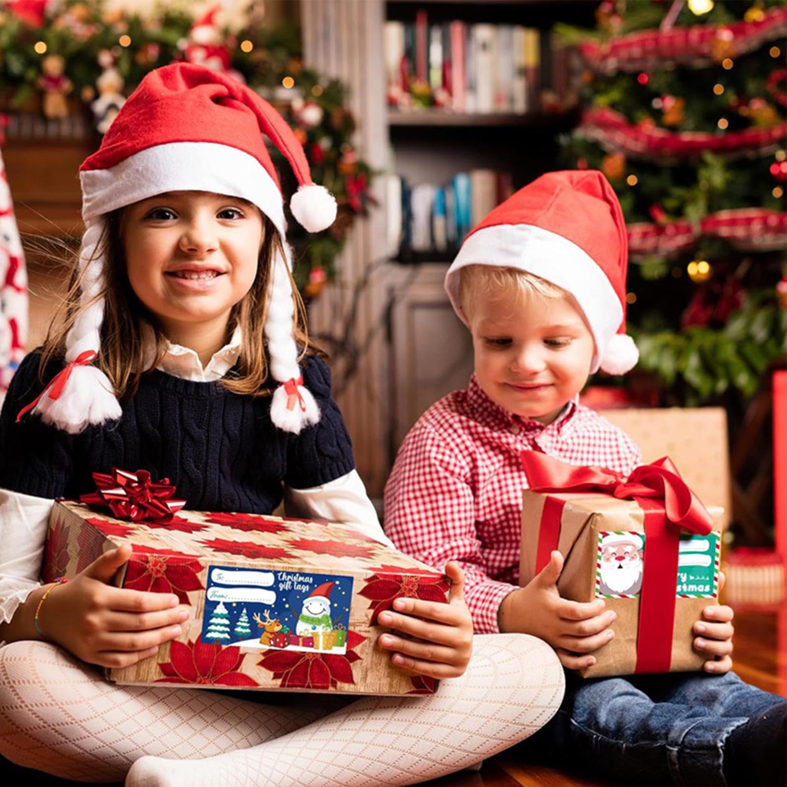 25 stuks etiketten etiketten FROHE Kerstmis cadeaustickers rood