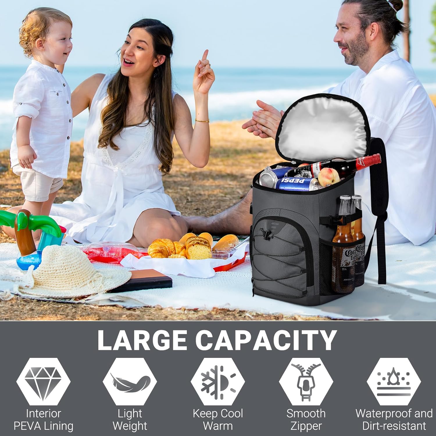 NECKORY Cooler Backpack, Lightweight and Soft Backpack Cooler for Men Women, Insulated Lunch Bag for Camping Traveling Hiking