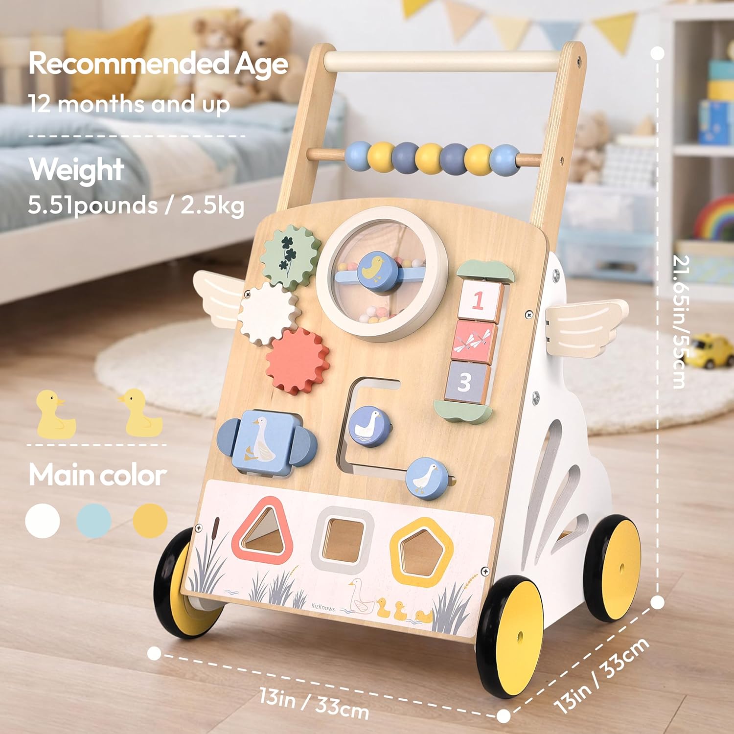 Wooden Baby Walker，Baby Push Walker, Montessori Walker for Babies 12 Months， Baby Sit-to-Stand Learning Walker Toys Gift for Boys and Girls