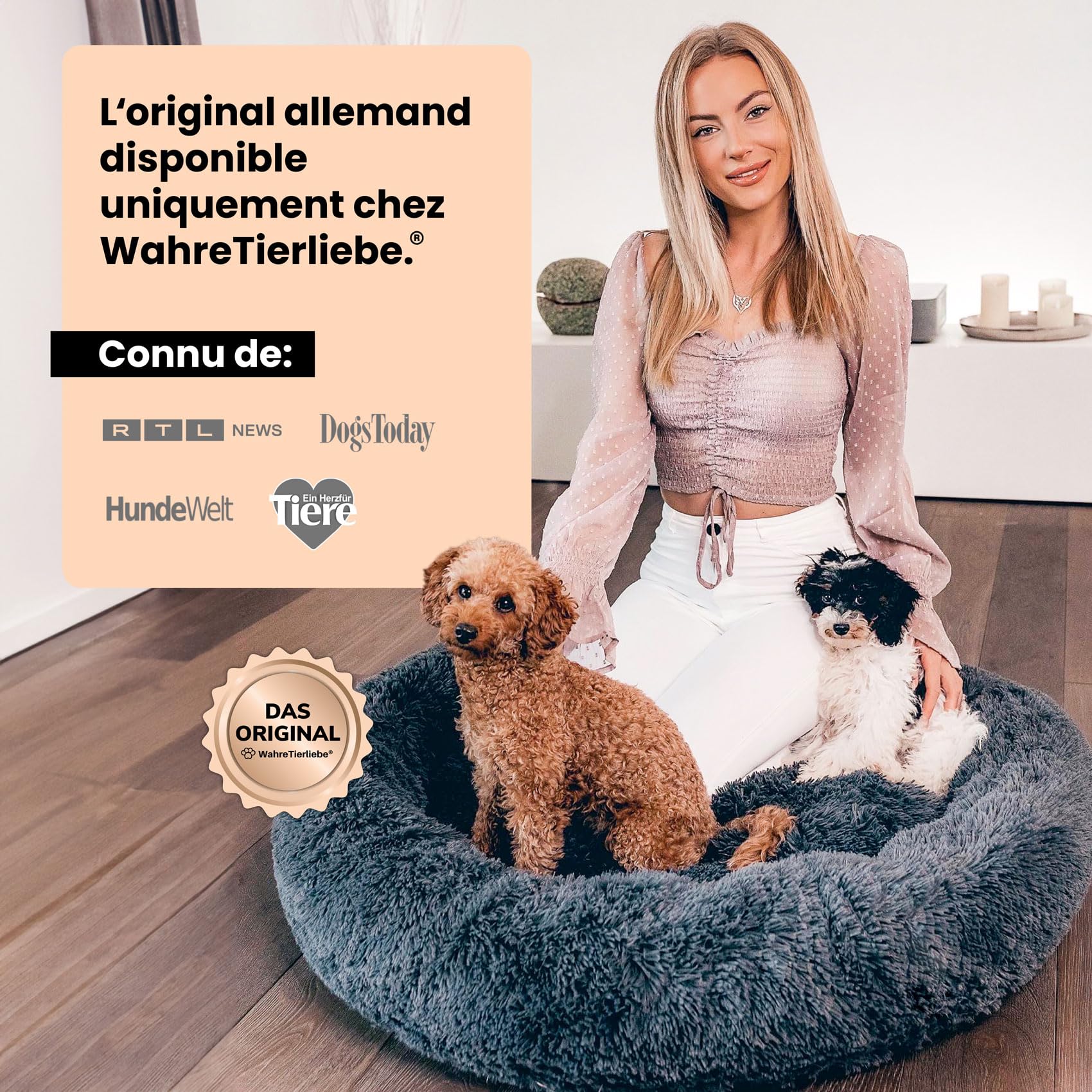 Wahre Tierliebe Panier Chien Fluffy [Plus] L'original, avec Housse Lavable Coussin pour Chiens Panier pour Chien, lit pour Chien Moelleux pour Grands & Petits Chiens, Coussin Chien, Tapis Chien