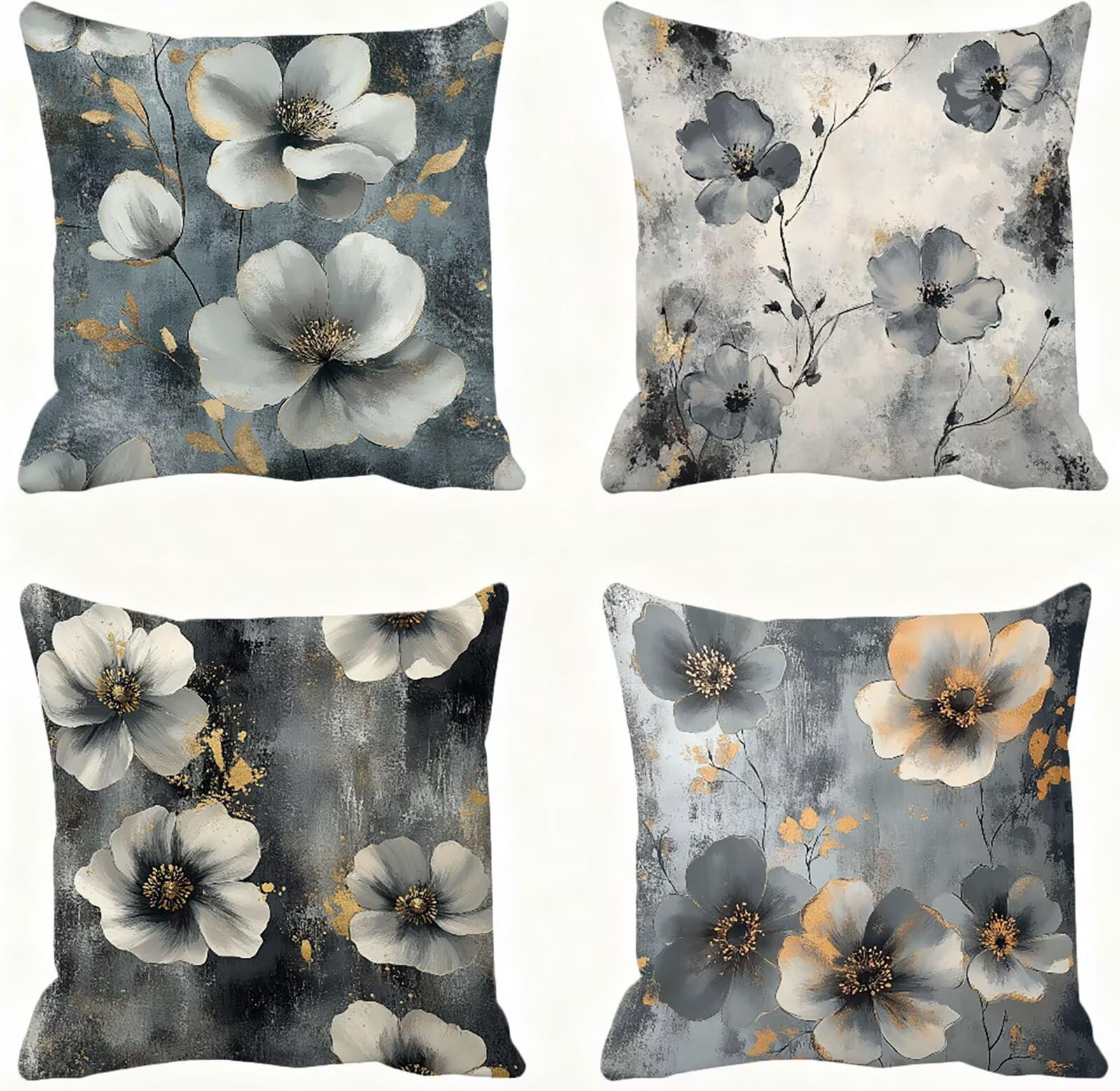 Gris Funda Cojin 60x60 Flor Funda Almohada 60x60 Cojines Sofa Súper Suave Fundas Cojines Decorativos Fundas Almohadas 4 Piezas Almohada Cervicales y Cuello, para Hogar Cama Salon Decoracion E - 543