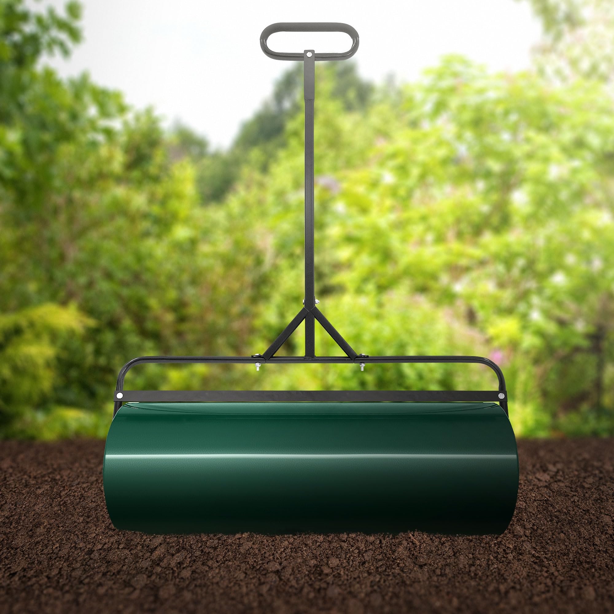 ECD Germany Rodillo de Césped de Acero Verde 90cm de Ancho Aplanador de Jardín 63 litros de Volumen Ø30cm, Rellenable con Agua/Arena Apisonadora Compactar, Aplanar y Remover la Tierra para Plantas