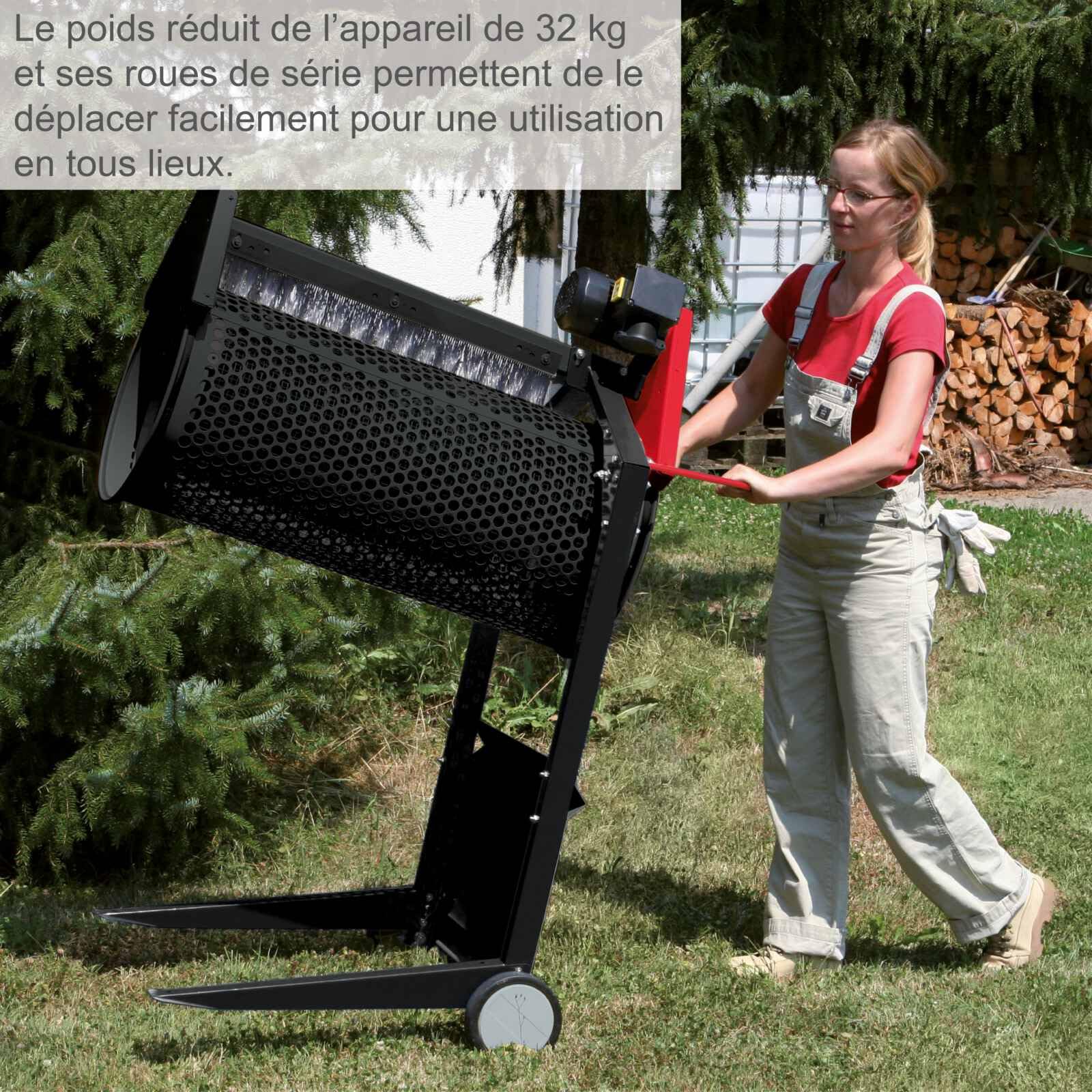 Scheppach Tamis Rotatif RS350 | 250W | Longueur du tambour 800mm - Ø400mm | Vitesse de rotation : 42 min-1 | Débit de matière 3m³/h | Tambour inclinable & escamotable | Largeur de maille: 20mm